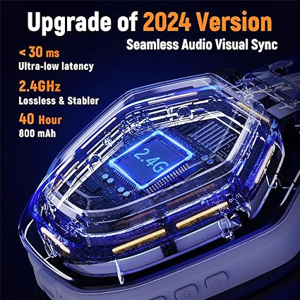 2.4GHz Wireless Gaming Headset for PC, Ps5, Ps4 - Lossless Audio USB & Type-C Ultra Stable Gaming Headphones with Flip Microphone, 40-Hr Battery Gamer Headset for Switch, Laptop, Mobile, Mac